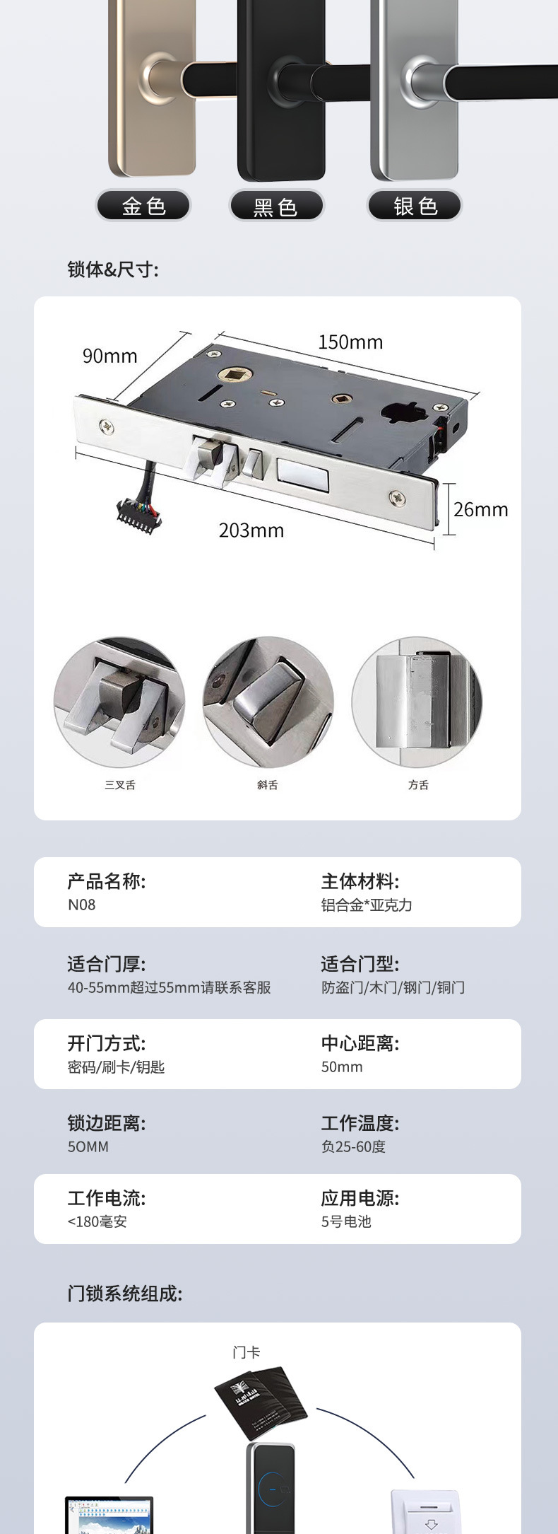 酒店宾馆刷卡锁感应锁电子锁民宿出租房插卡锁智能IC卡公寓密码锁详情8