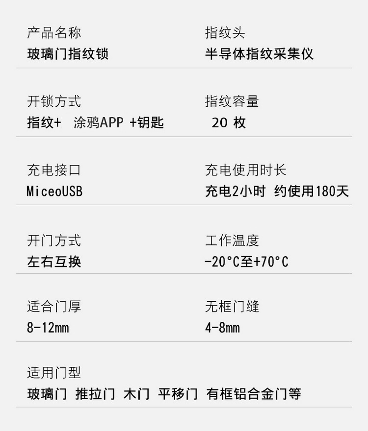 指纹锁玻璃门锁智能密码玻璃锁双门免开孔单门办公室电子锁店商铺详情12