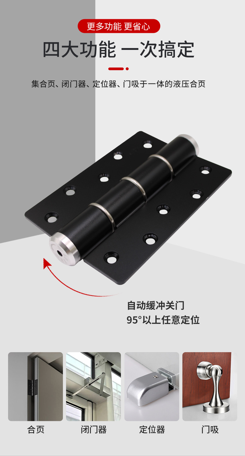 缓冲静音隐形门液压合页缓冲自动闭门左右合页多功能批发液压合页详情5