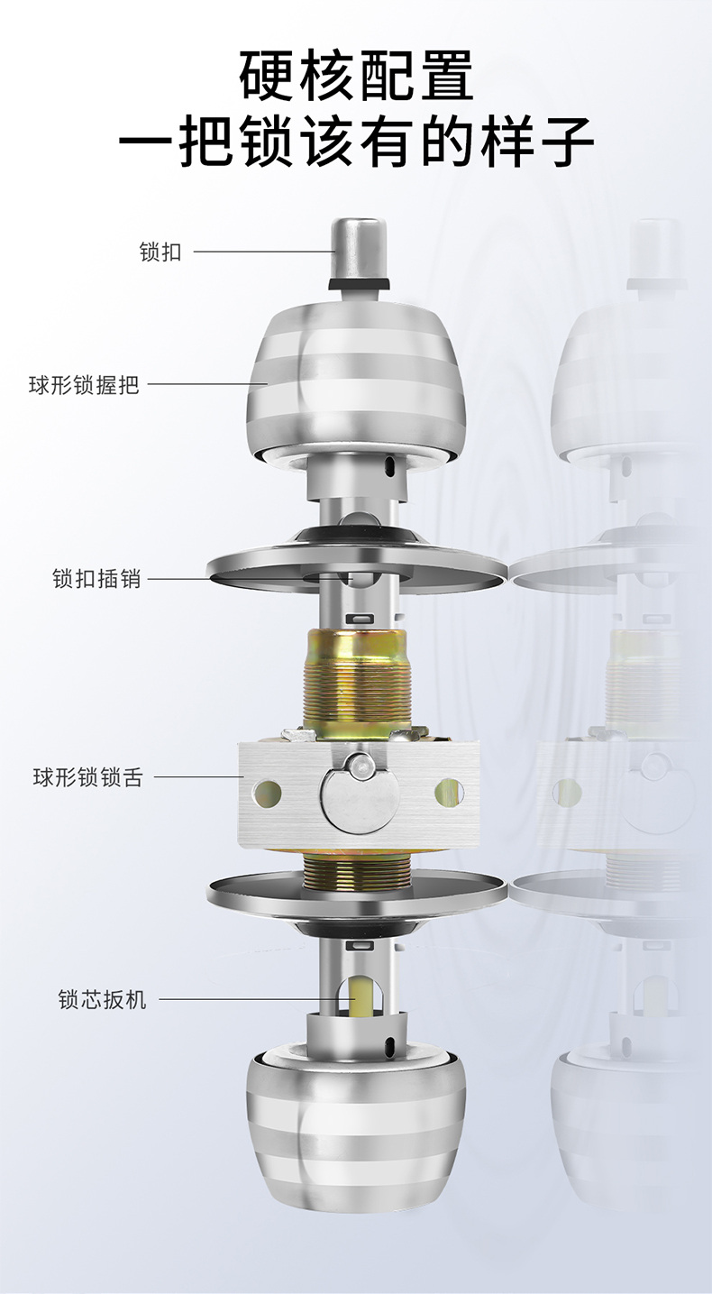 门锁家用通用型球形锁室内卧室卫生间锁具老式房门锁木门球型锁详情4