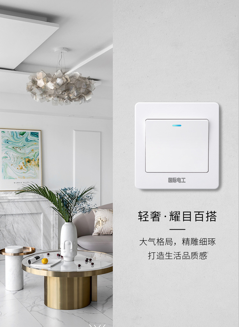 厂家批发工程开关插座86型墙壁开关面板一开双控五孔插坐多插位孔详情3