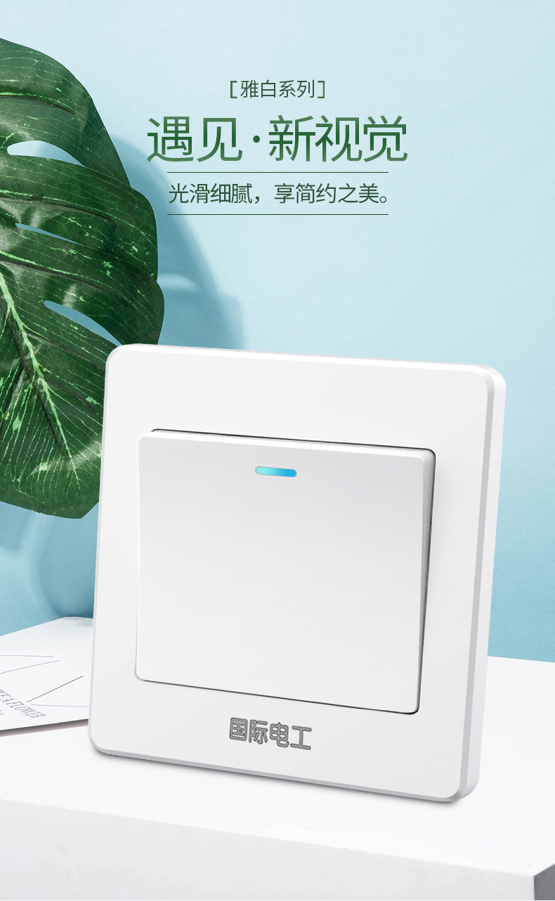 厂家批发工程开关插座86型墙壁开关面板一开双控五孔插坐多插位孔详情1