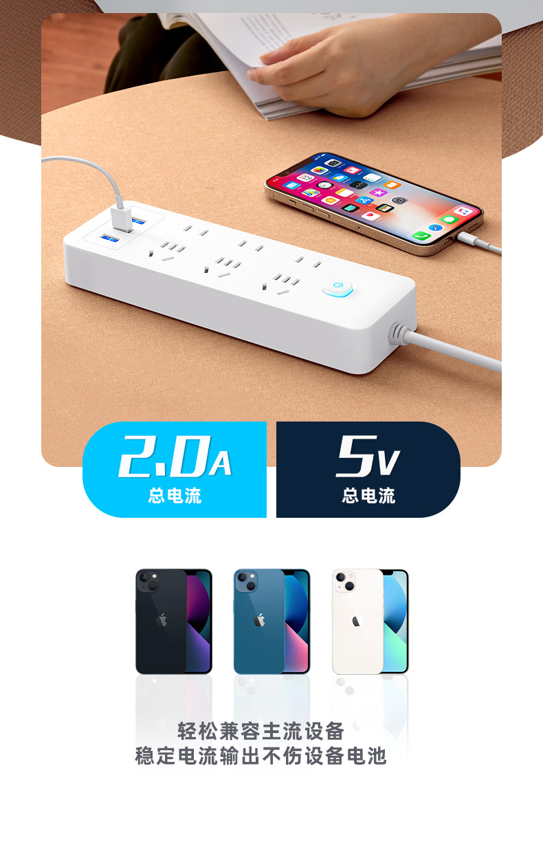 小米同款家用多功能插座面板USB多孔位排插线板宿舍插排插板带线详情10
