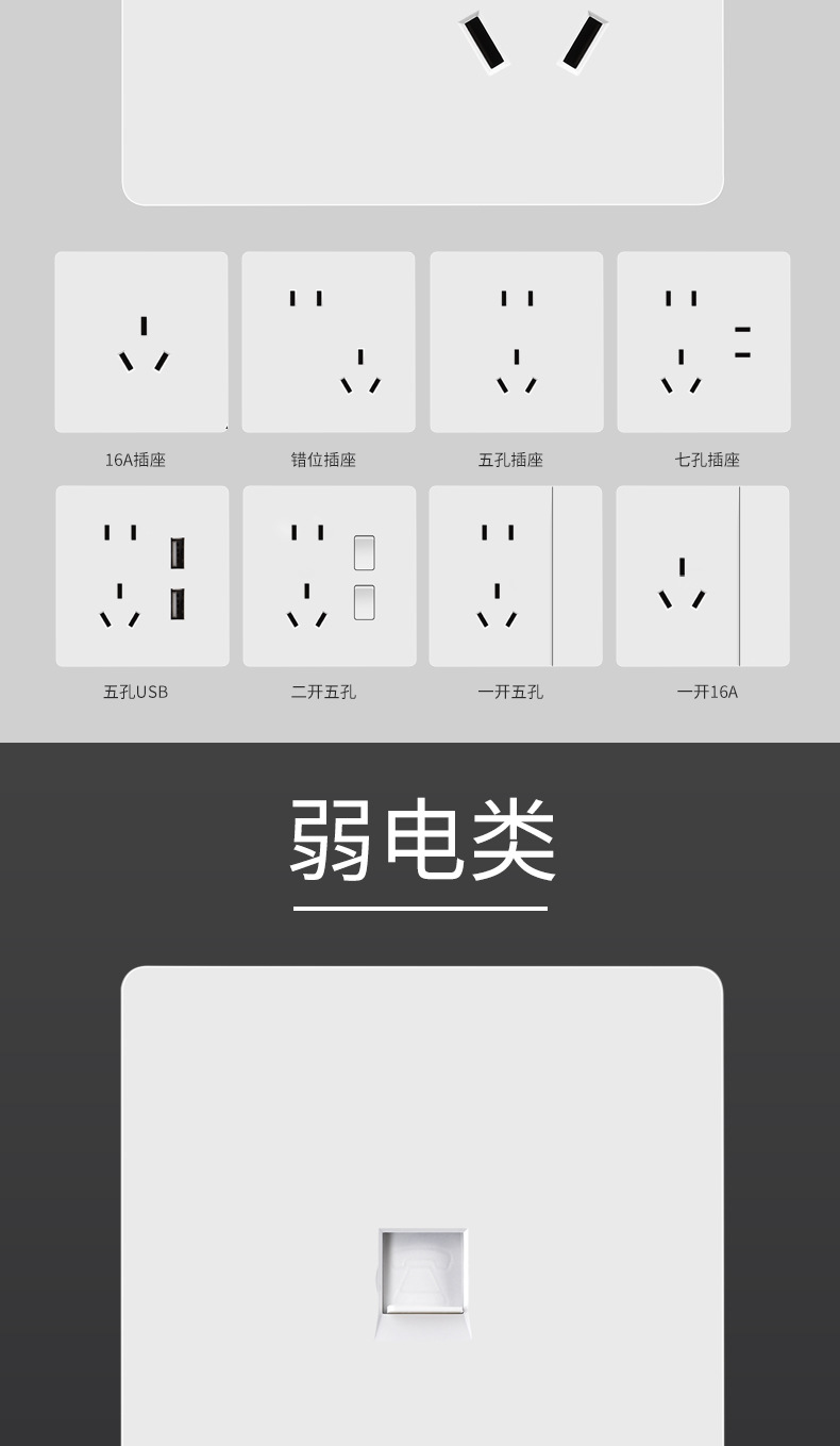 国际电工开关插座白色工程款暗装五孔批发简装86型二三极单开面板详情13