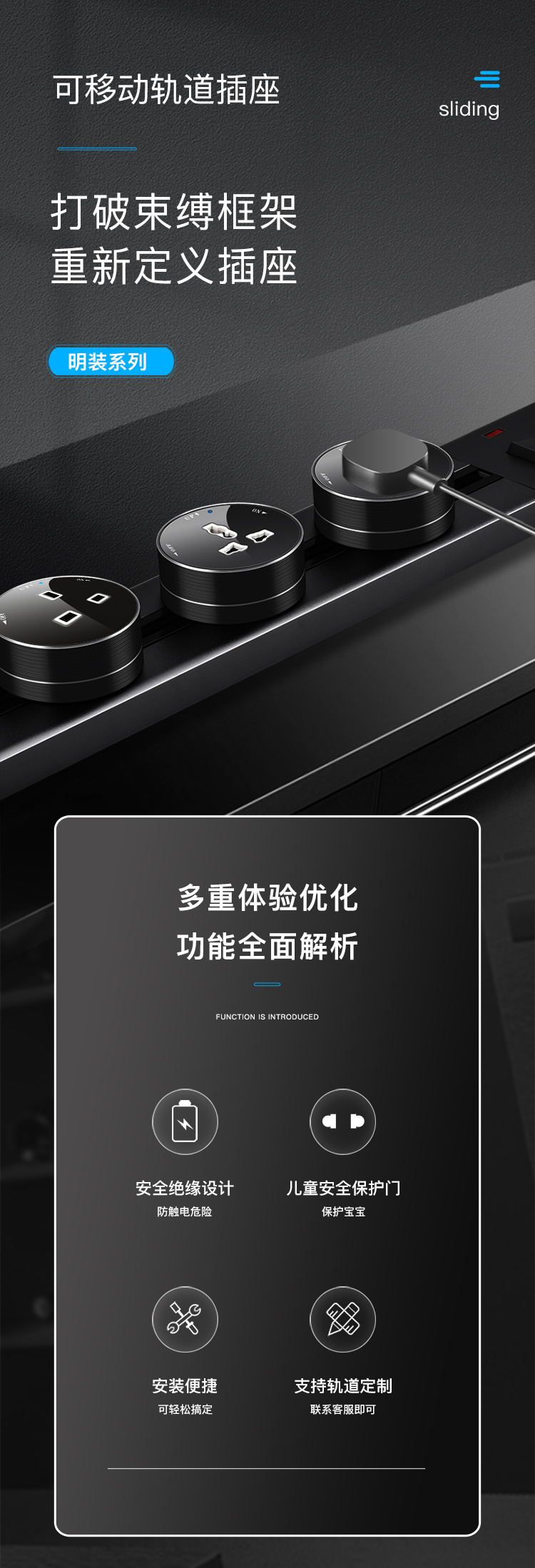YSH 轨道插座多功能13A移动明装usb接口 适配英标欧标美标 家用智能开关 13553详情1
