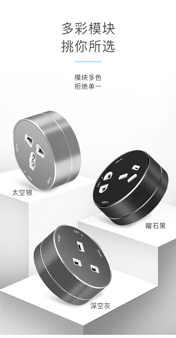 YSH 轨道插座多功能13A移动明装usb接口 适配英标欧标美标 家用智能开关 13553详情6
