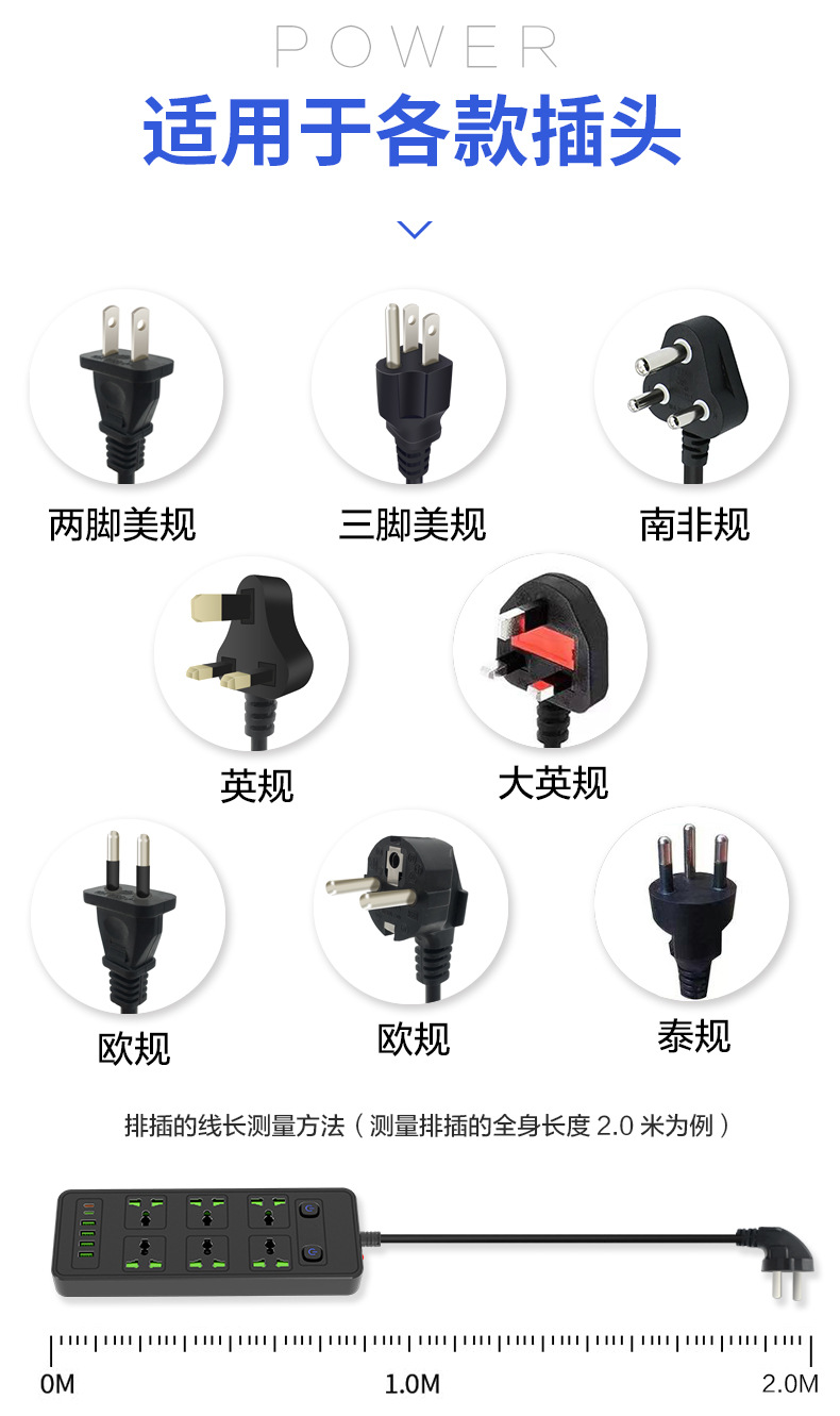 多USB插排外贸双开关插座多口PD拖线板5米供应新加坡230V英规排插详情12