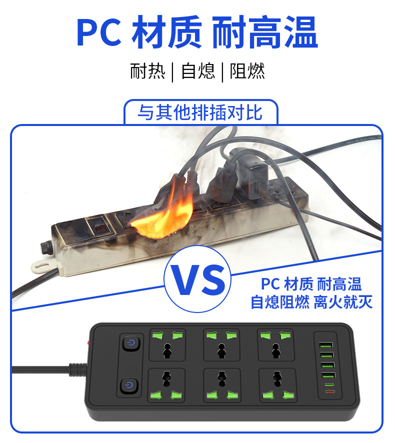 多USB插排外贸双开关插座多口PD拖线板5米供应新加坡230V英规排插详情7