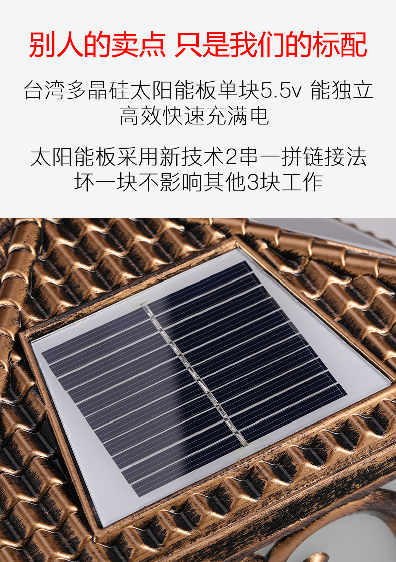 太阳能柱头灯LED户外防水庭院别墅墙头围墙大门灯家用门柱灯详情9