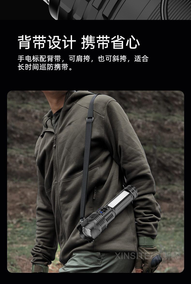 跨境爆款手电筒强光长续航usb充电户外照明白激光手电带cob工作灯详情11
