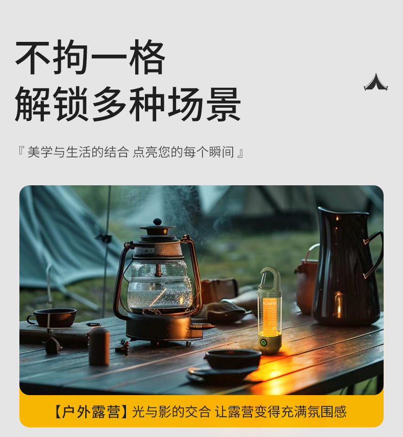 2024新款多功能户外野营灯 便携式强光手电筒充电迷你复古露营氛围灯1详情8