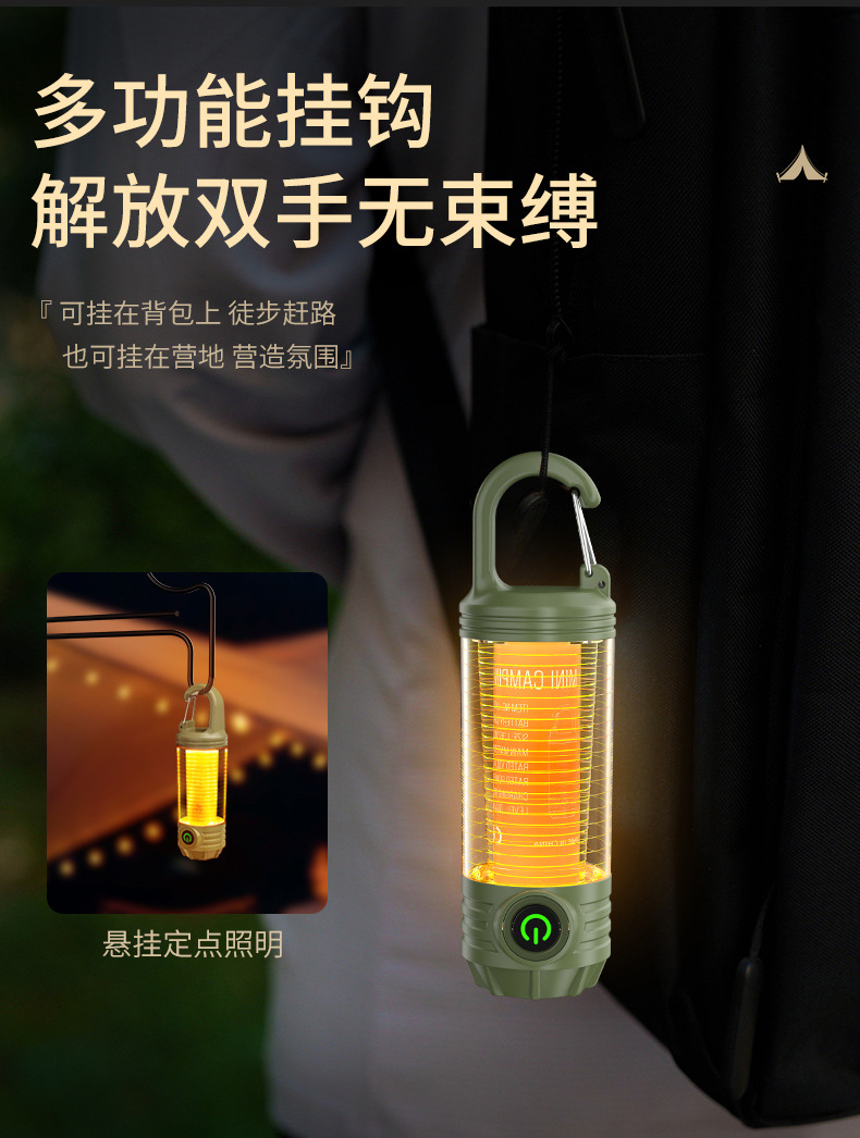 2024新款多功能户外野营灯 便携式强光手电筒充电迷你复古露营氛围灯1详情13