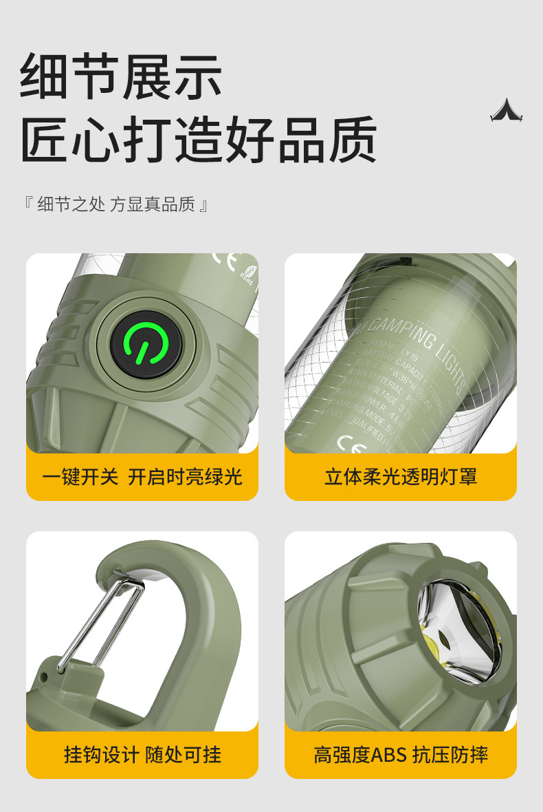 2024新款多功能户外野营灯 便携式强光手电筒充电迷你复古露营氛围灯1详情16