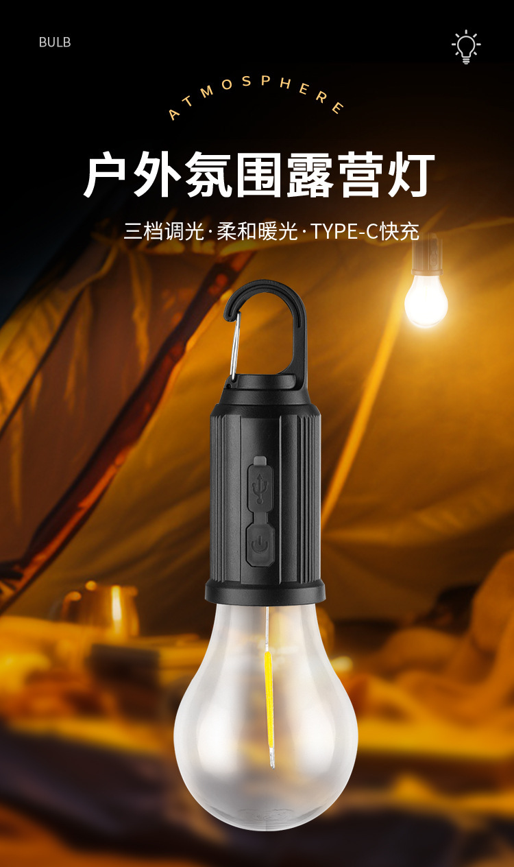 2024新跨境太阳能露营灯充电复古野营灯LED钨丝帐篷灯应急球泡灯详情5