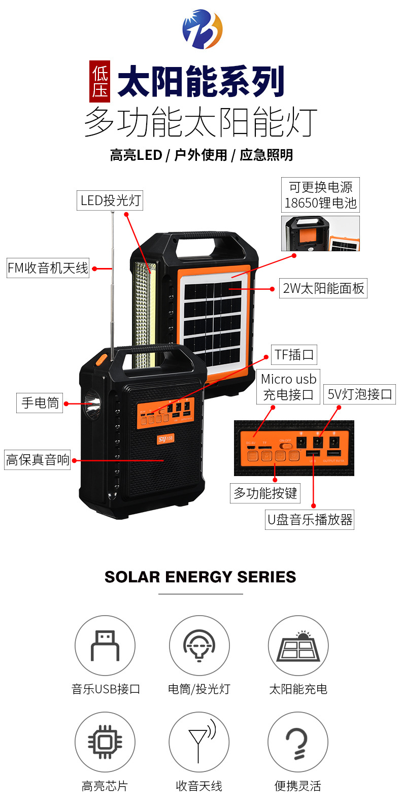 便携式太阳能多功能手提灯户外露营灯可充电应急灯批发详情3