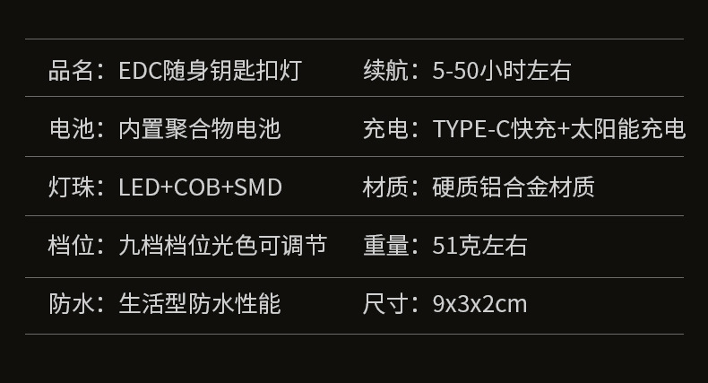 路遥新款大容量太阳能钥匙扣灯户外野营应急USB便携式COB工作灯详情24