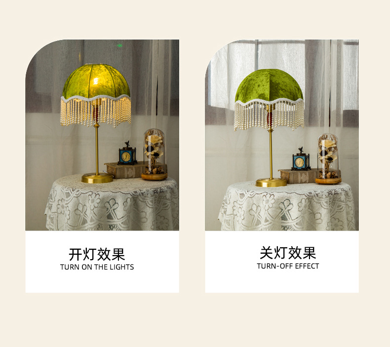 跨境法式复古珍珠流苏台灯酒店卧室客厅氛围灯 LED装饰古典床头灯详情7