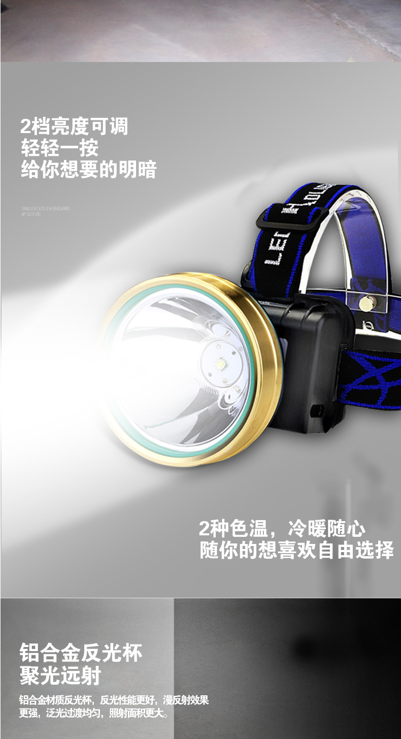 厂家直销 LED强光头灯防水头戴式夜钓钓鱼灯可充电户外 感应头灯详情7