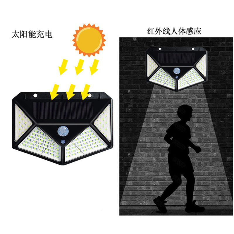 三面100LED太阳能充电感应灯详情2