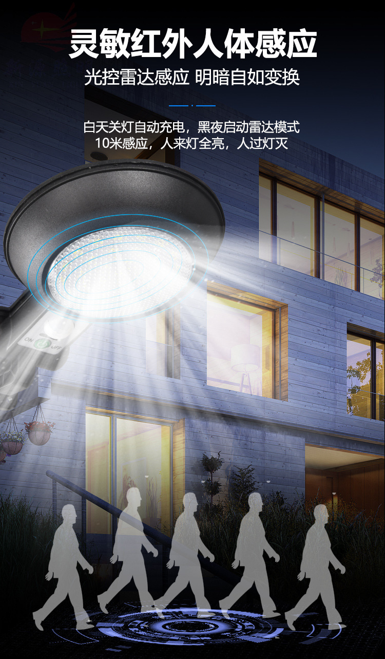 新款太阳能庭院人体感应灯LED农村庭院灯户外壁灯详情1