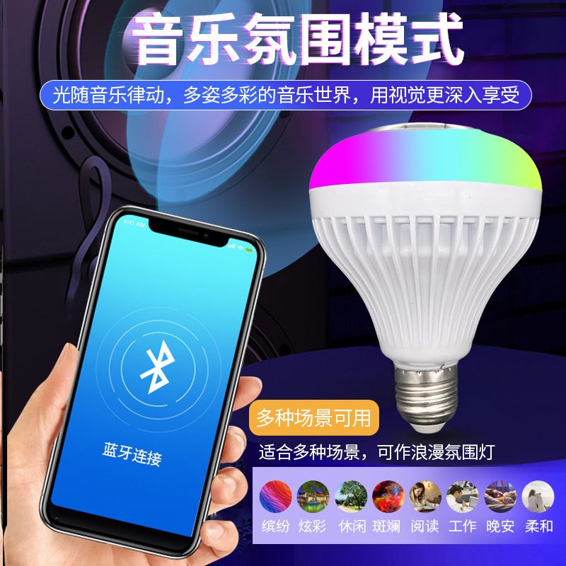 LED蓝牙音乐球泡灯智能七彩遥控蓝牙音响E27闪光舞台灯APP氛围灯详情5