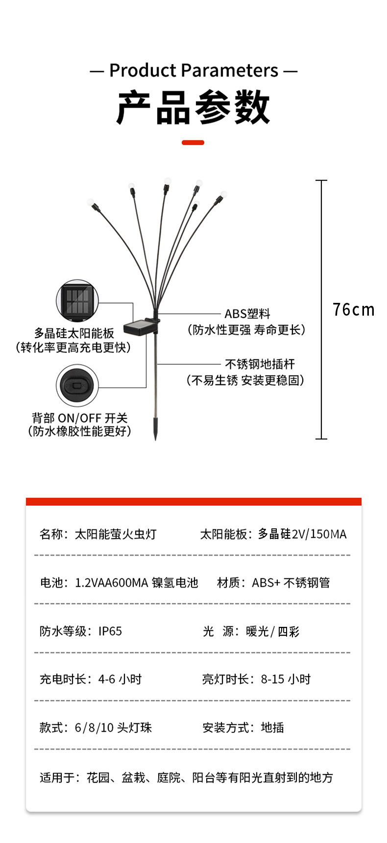 LED太阳能萤火虫灯地插花园布置装饰灯串户外防雨庭院灯草地坪灯详情1