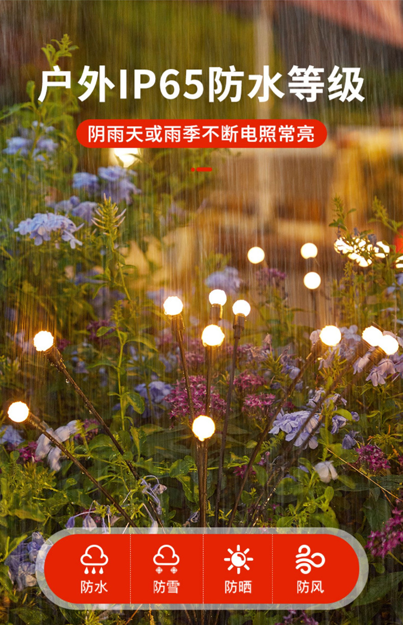 LED太阳能萤火虫灯地插花园布置装饰灯串户外防雨庭院灯草地坪灯详情7