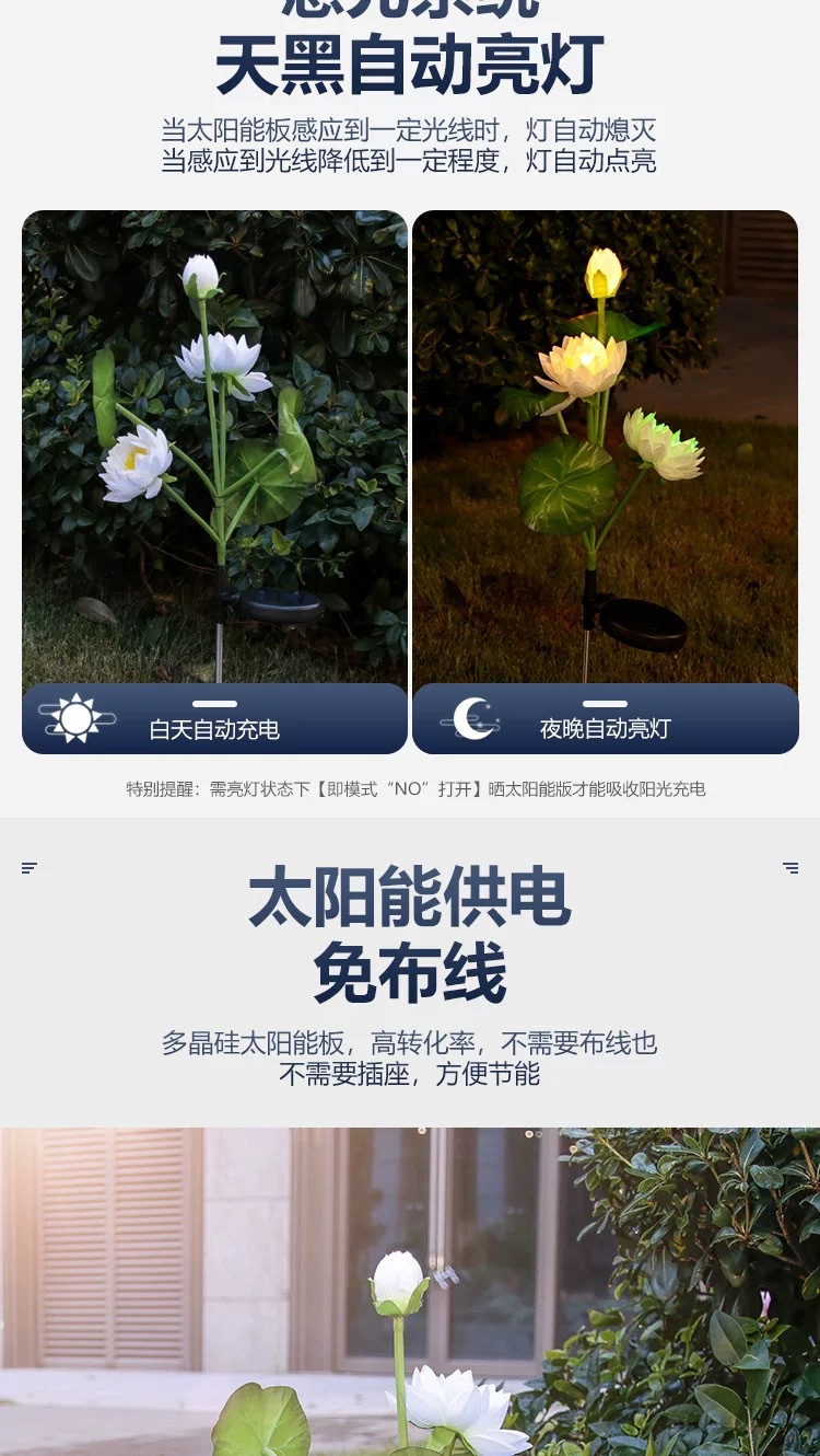 太阳能庭院灯荷花灯串户外景观灯花园地插灯莲花灯氛围装饰草坪灯详情4