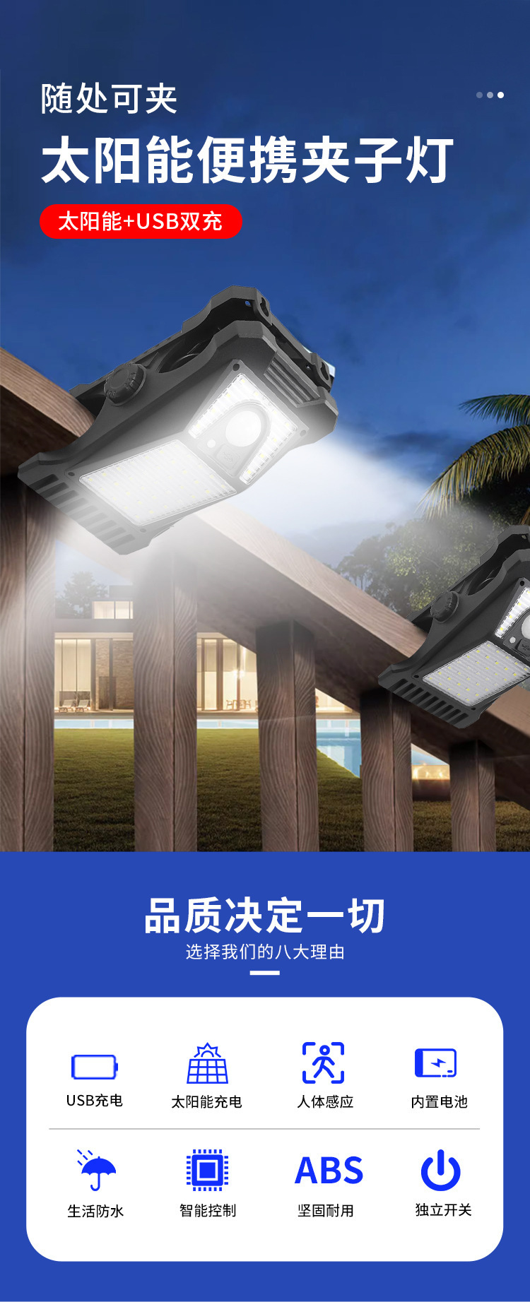 太阳能夹子灯户外壁灯自动感应灯庭院家用照明免打孔防水路灯详情1