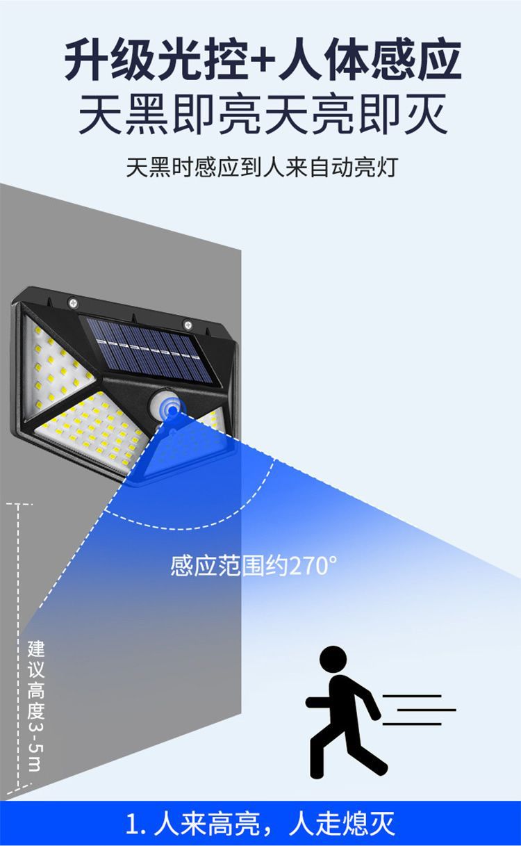 太阳能充电灯庭院灯户外家用壁灯防水感应照明灯自动亮LED专用灯详情6