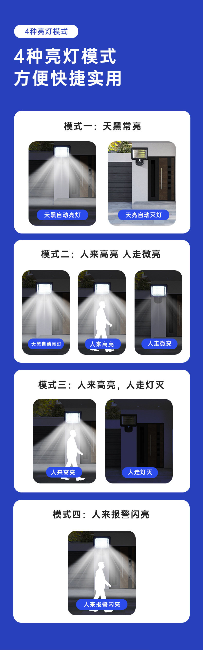 分体式太阳能壁灯智能人体感应壁灯远程遥控自动充电太能能灯太阳能板庭院灯暖光详情9