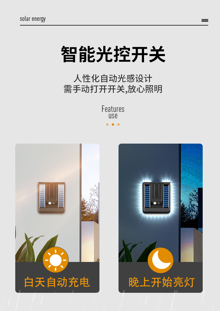 跨境新款太阳能壁灯户外防水折叠庭院灯阳台楼梯不插线人体感应灯详情4