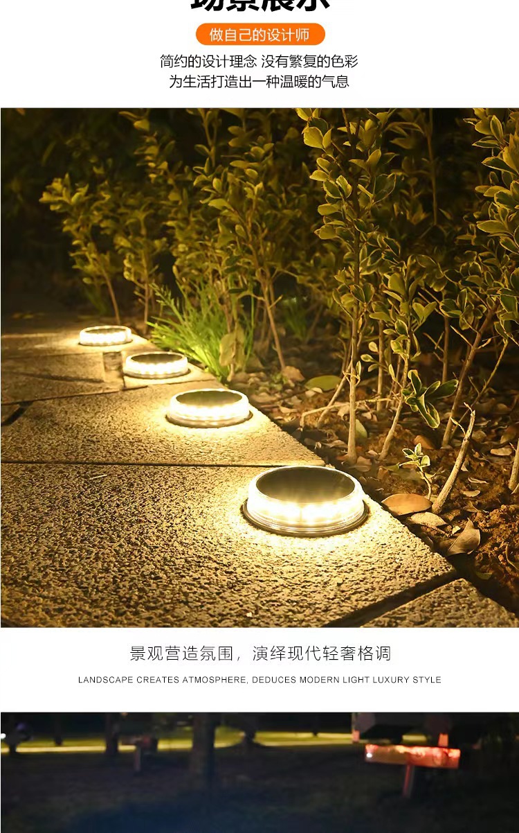 太阳能防水地埋灯17LED圆形草坪灯庭院花园装饰灯景观灯实用路灯详情6