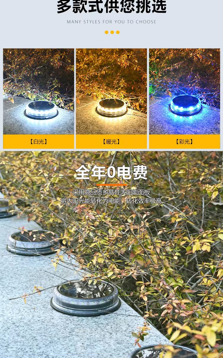 太阳能防水地埋灯17LED圆形草坪灯庭院花园装饰灯景观灯实用路灯详情3
