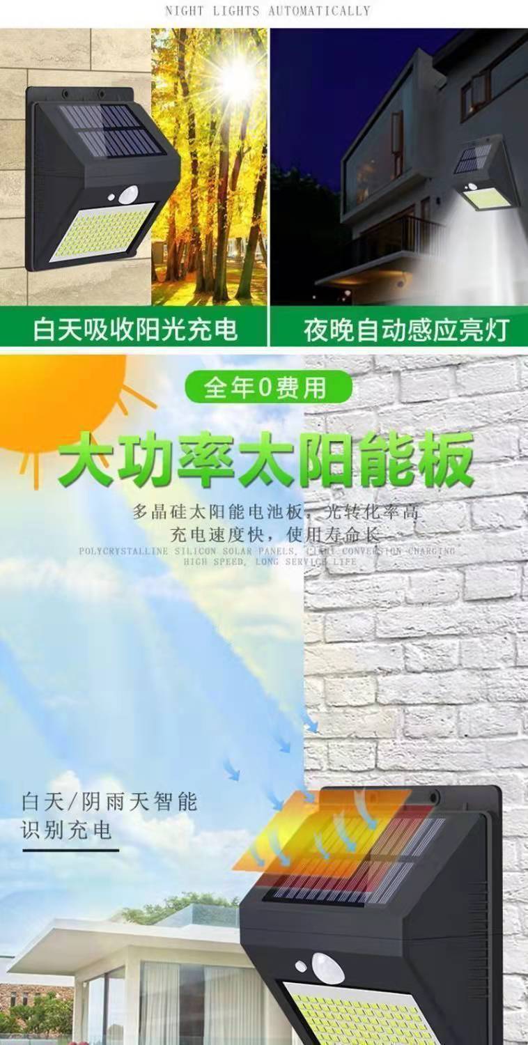分体式LED太阳能灯防水家用室内电灯人体感应壁灯庭院照明路灯详情7