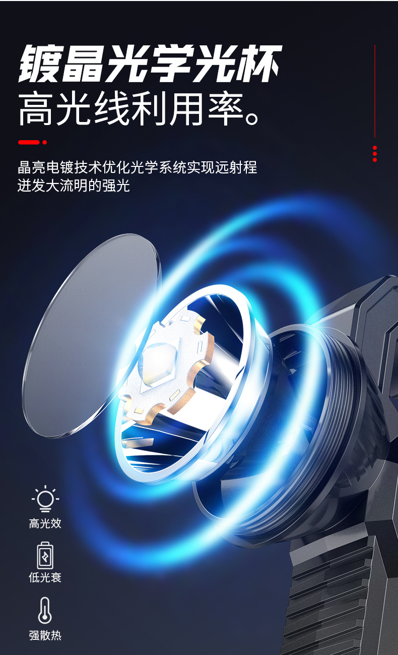太阳能强光手电照明灯可充电户外超亮远射长续航大容量手提探照灯详情4