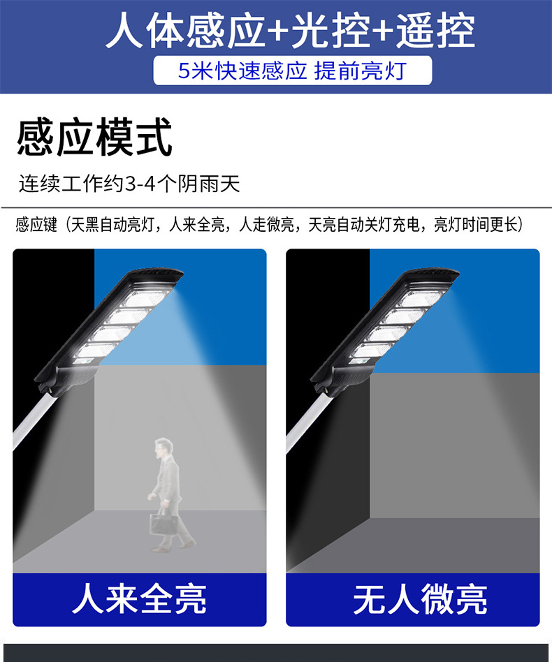 太阳能路灯 LED 户外防水庭院人体感应太阳能灯 太阳能一体化路灯详情3