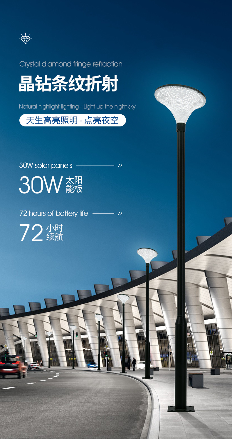 2024新款太阳能路灯3米户外LED公园天黑自动亮防水太阳能庭院灯详情3