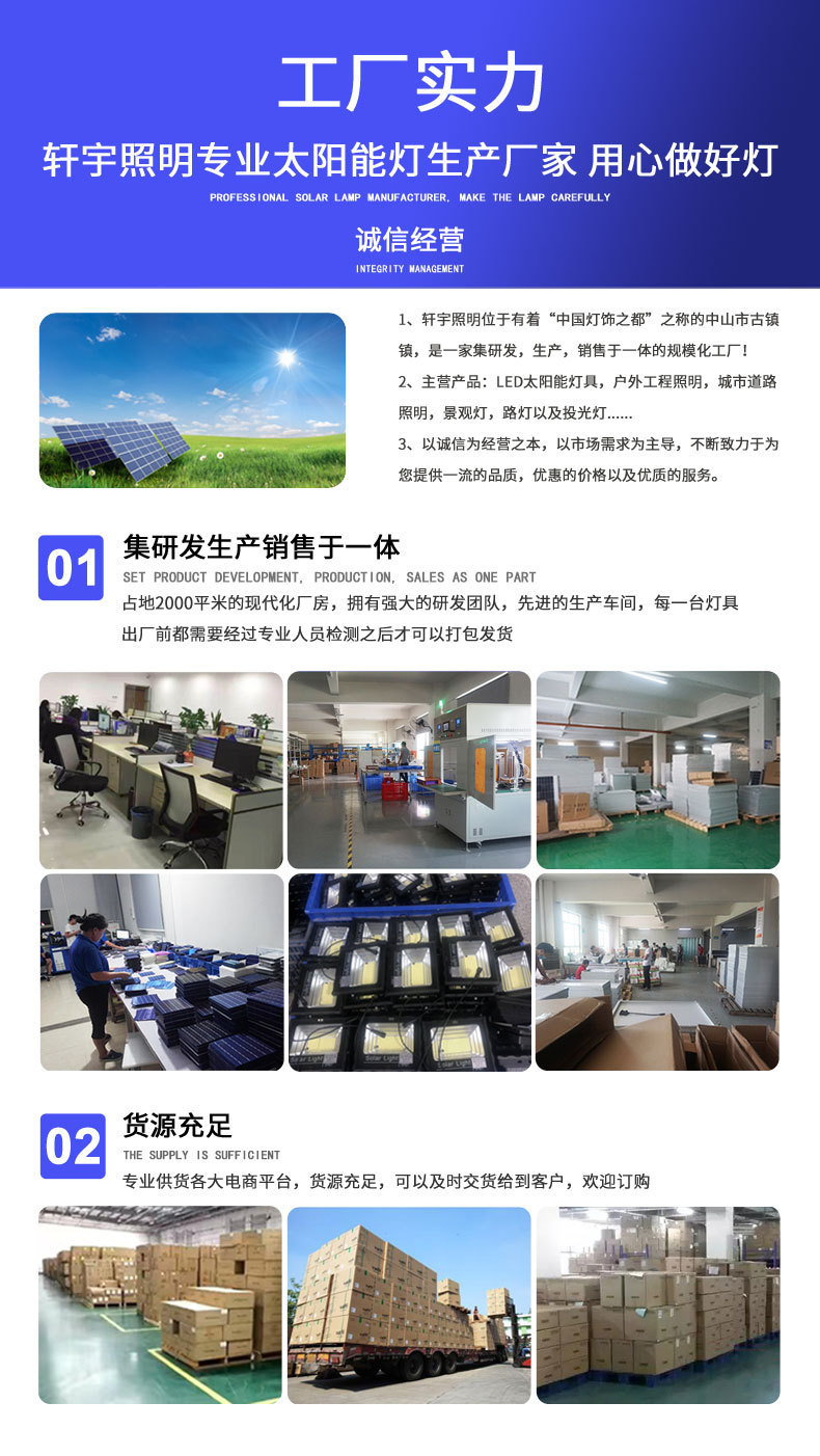 太阳能投光灯家用户外庭院灯新农村光伏led路灯大功率超亮防水灯详情1