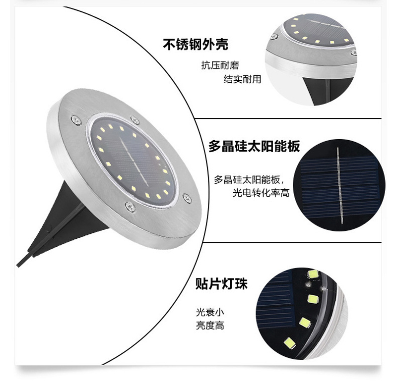 太阳能8LED地埋灯户外庭院灯草坪灯感应式地插灯智能光控地埋灯插地灯埋地景观灯详情7