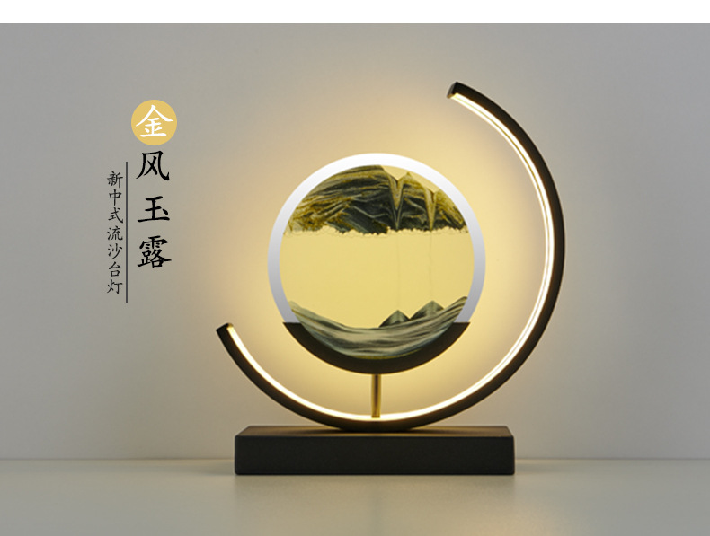 国潮床头灯流沙画台灯新款台灯超亮夜灯卧室灯中国风装饰玻璃沙漏台灯详情9
