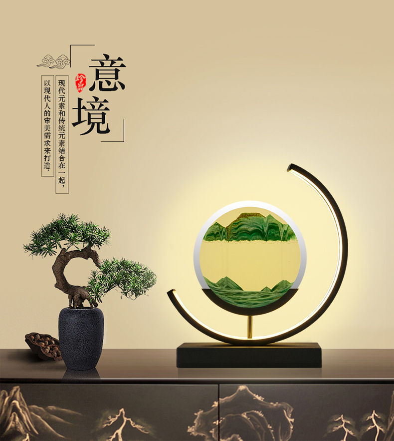 国潮床头灯流沙画台灯新款台灯超亮夜灯卧室灯中国风装饰玻璃沙漏台灯详情1