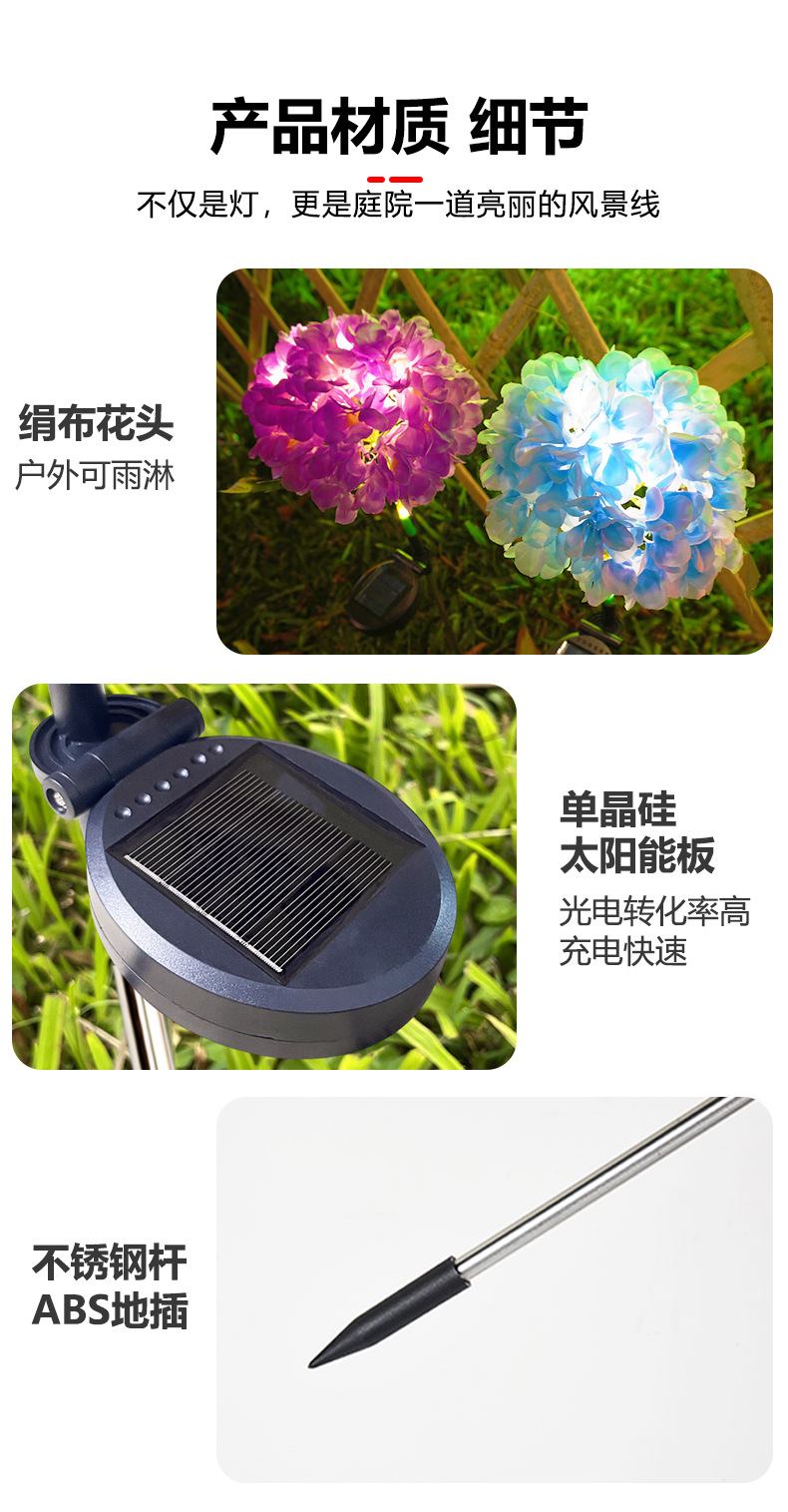 跨境太阳能仿真绣球花灯地插花灯户外花园装饰灯别墅庭院灯草坪灯详情12