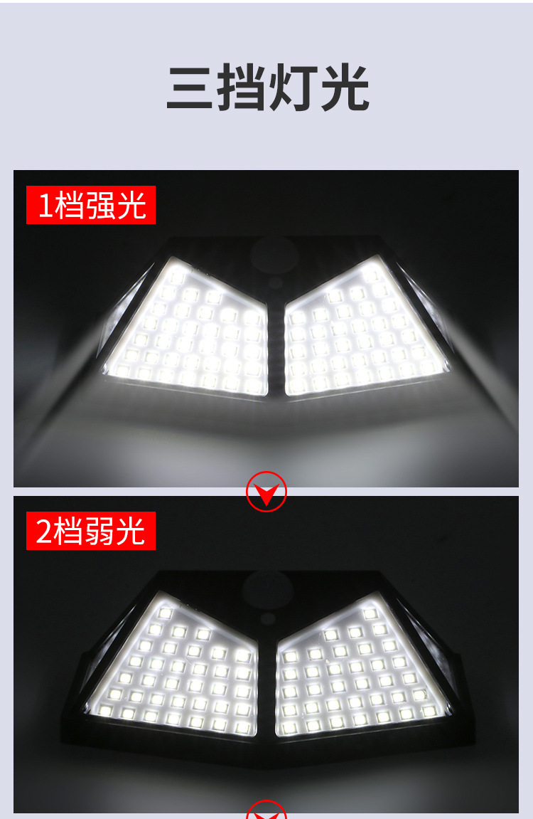 跨境100led太阳能壁灯人体感应光控防水庭院灯户外小路灯太阳能灯详情9