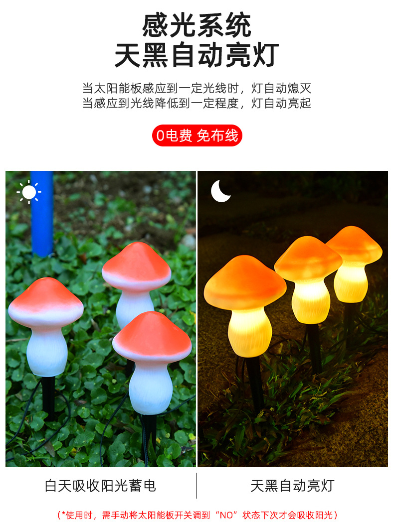 跨境新品太阳能蘑菇灯花园景观草坪蘑菇地插灯户外庭院太阳能灯详情2
