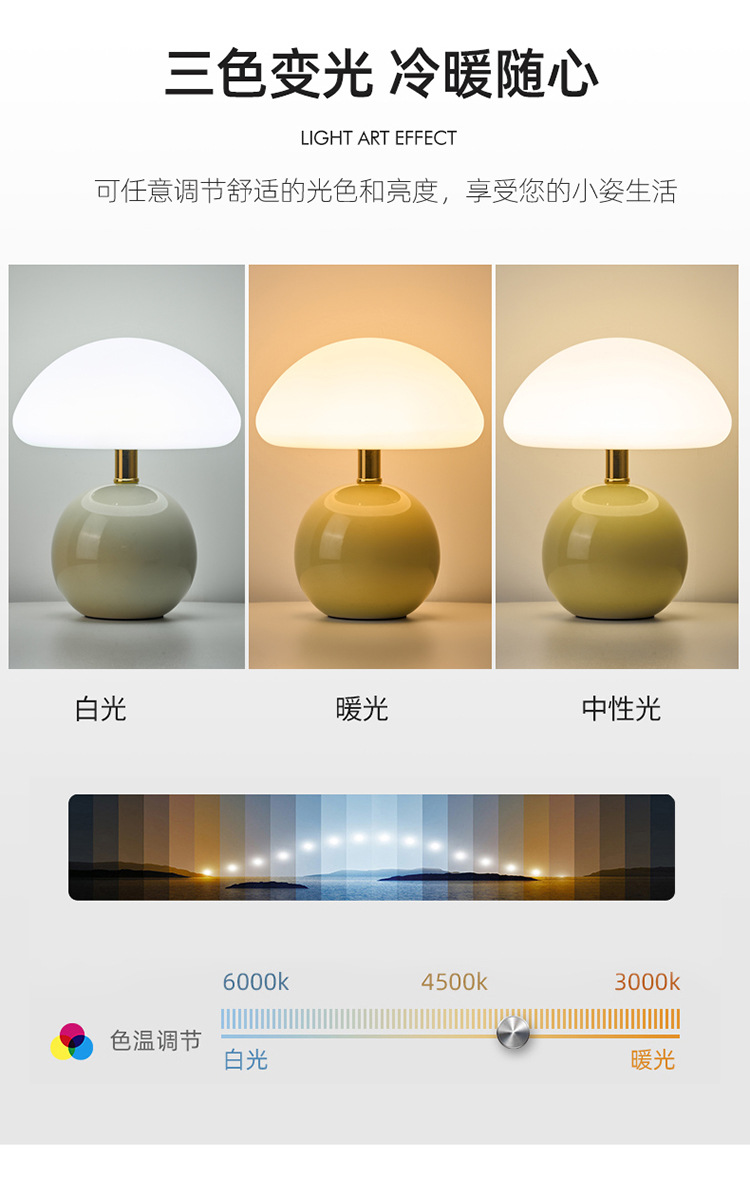 奶油风磨菇小台灯儿童护眼小夜灯卧室床头陶瓷装饰台灯房间氛围灯详情7