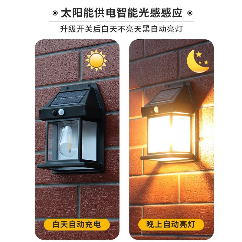 热卖户外太阳能壁灯户外防水钨丝灯感应庭院灯花园别墅小夜灯批发详情2