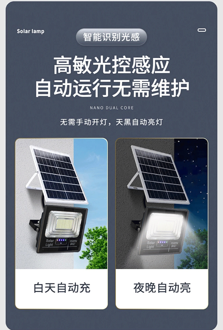 2025新款跨境大功率光控摆摊户外太阳能投光灯LED照明太阳能灯详情24