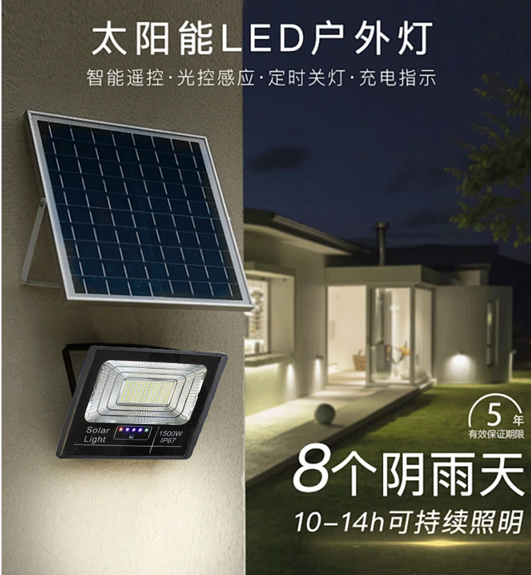 2025新款跨境大功率光控摆摊户外太阳能投光灯LED照明太阳能灯详情26