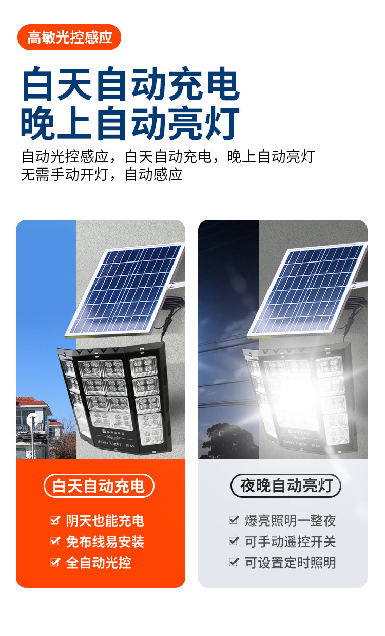 外贸新款太阳能灯爆亮投光灯新农村户外庭院灯防雨太阳能路灯批发详情9
